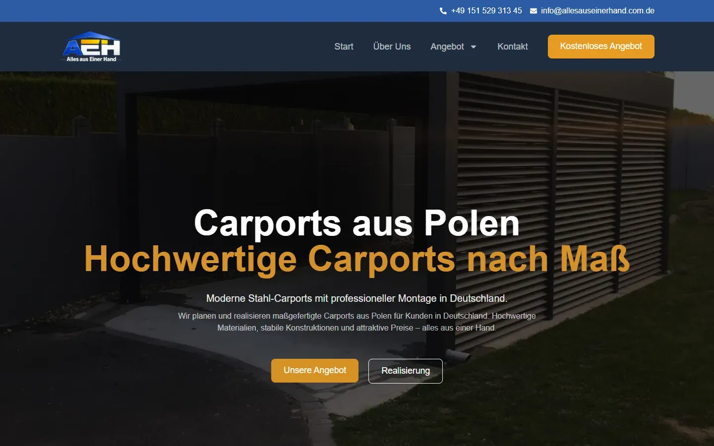 Podstrona „Carports” serwisu Alles aus einer Hand