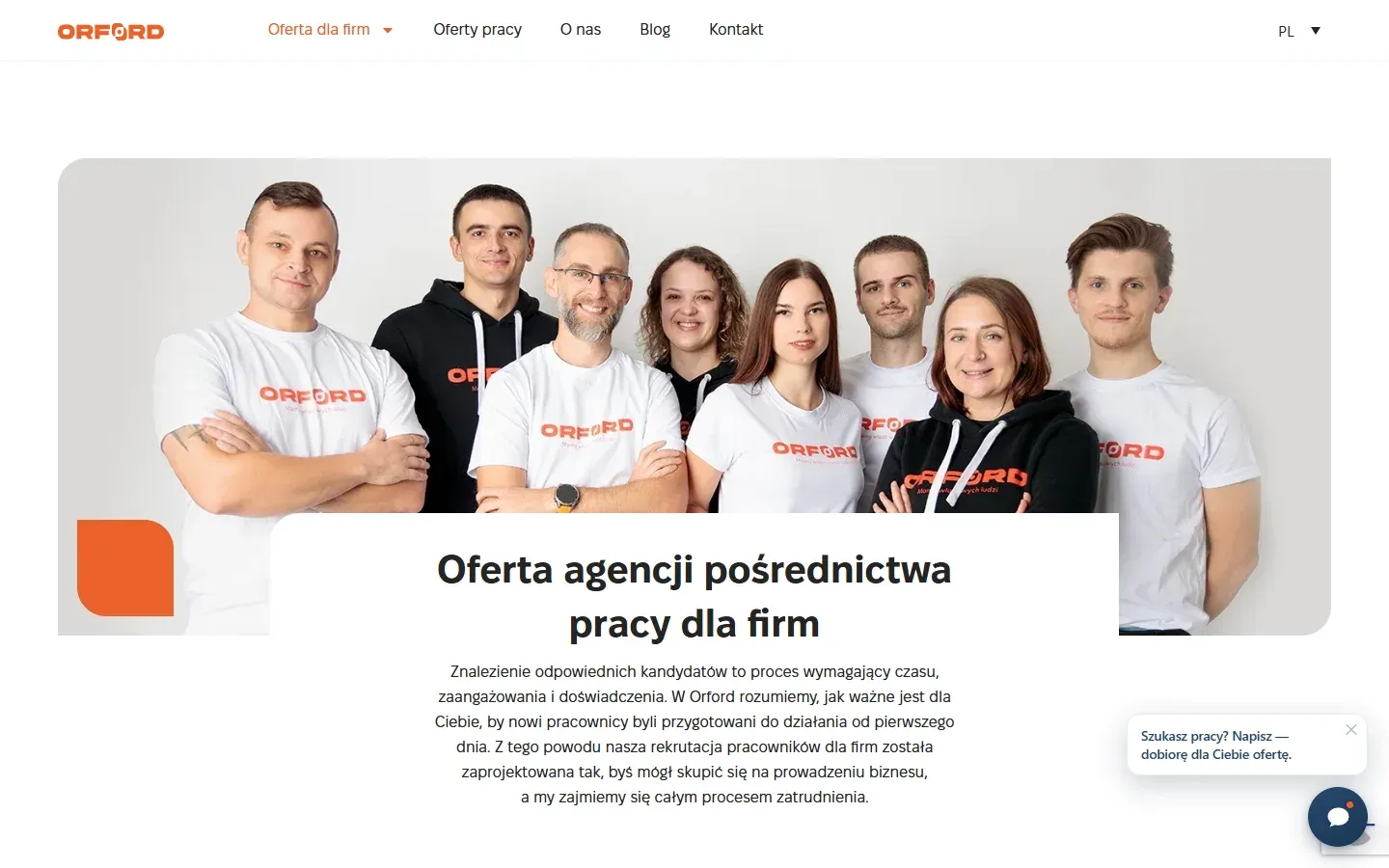Podstrona „Oferta dla firm” serwisu Orford
