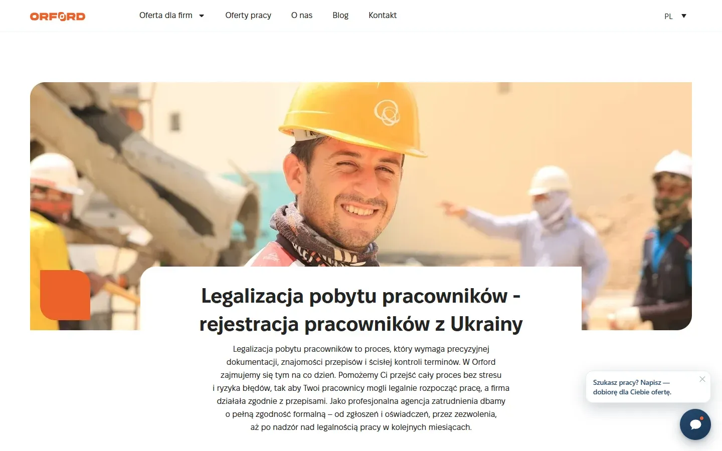 Podstrona „Legalizacja pobytu i pracy cudzoziemców” serwisu Orford
