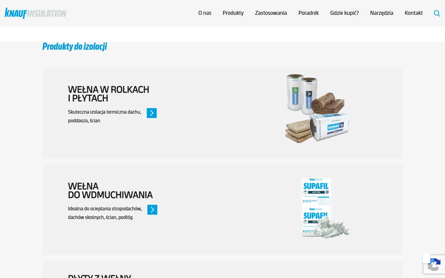 Podstrona „Produkty do izolacji” serwisu welnaknauf.pl