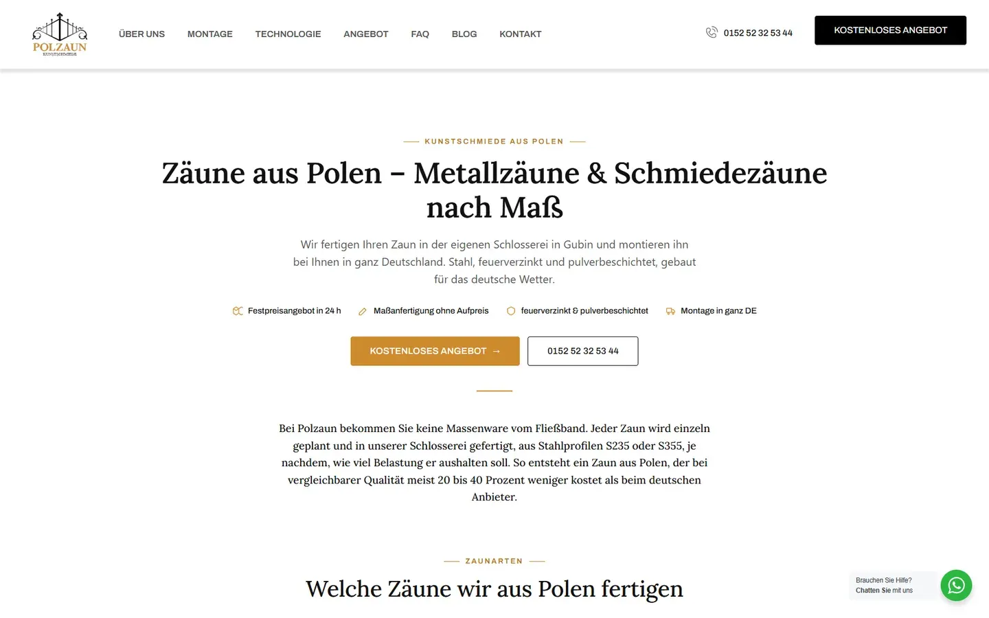 Podstrona „Zäune” serwisu Polzaun