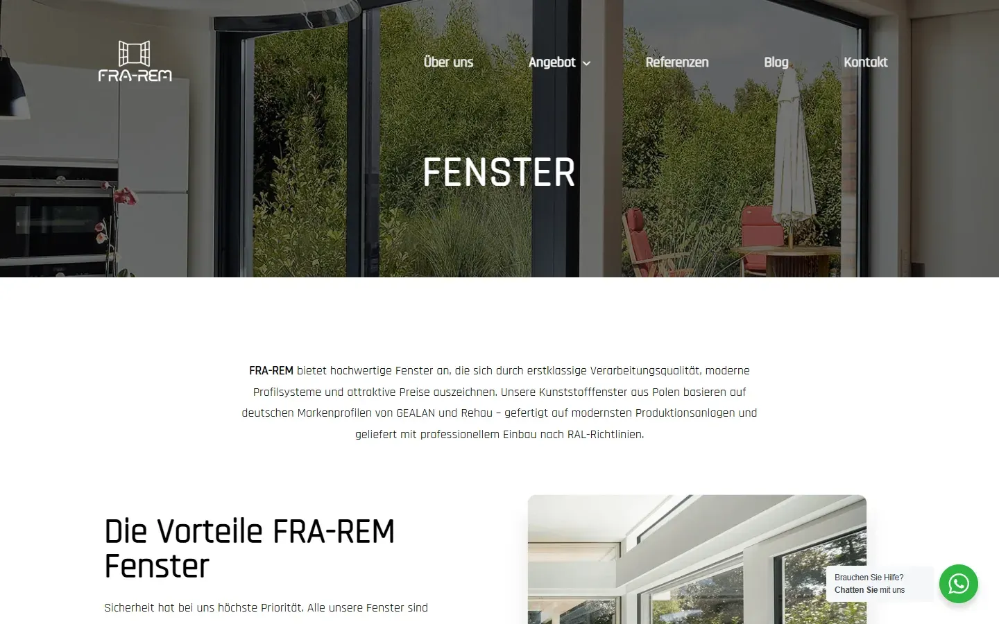 Podstrona „Fenster” serwisu Fra-Rem Fensterbau