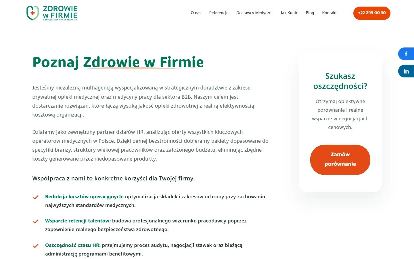 Podstrona „O nas” serwisu Zdrowie w Firmie