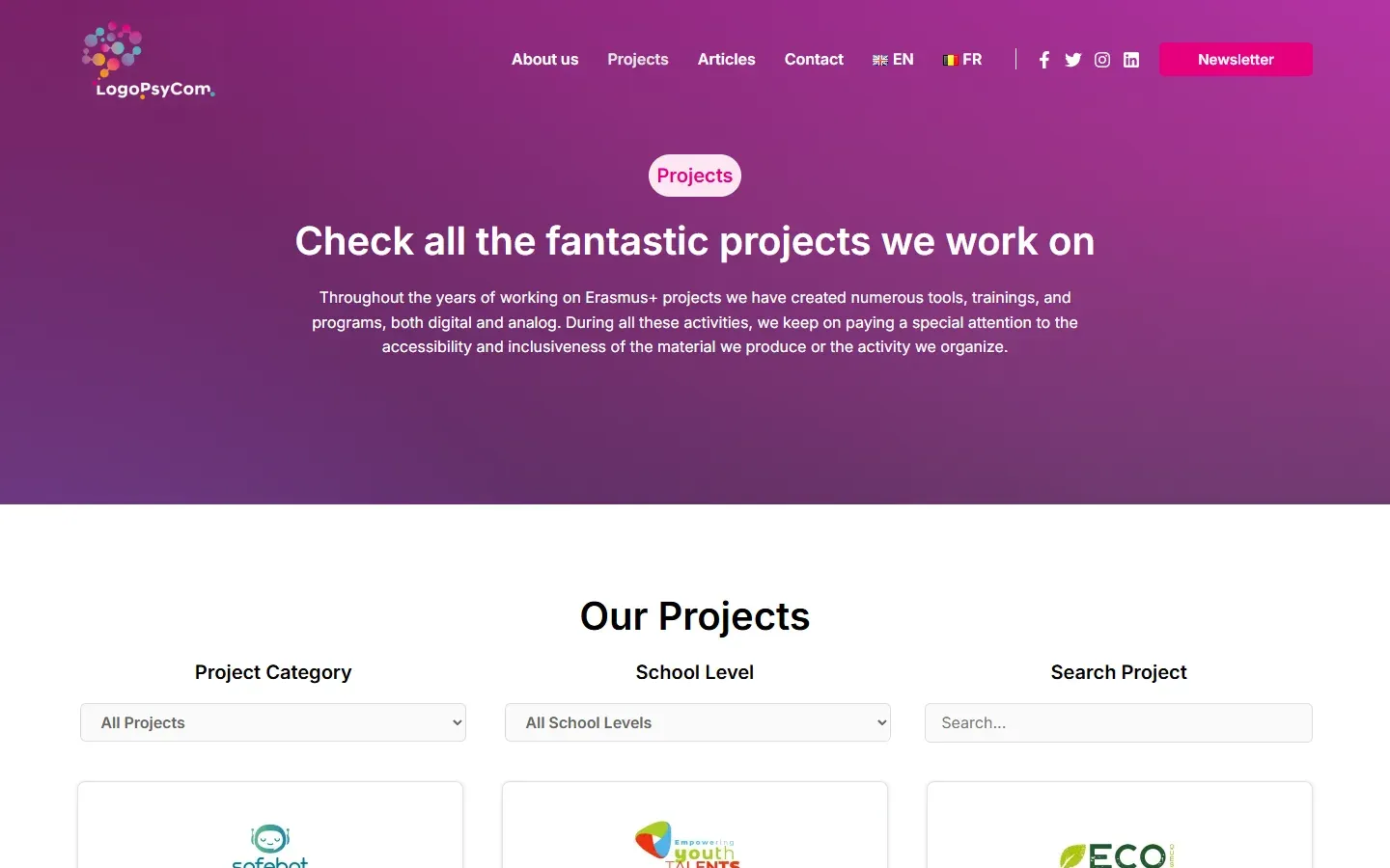 Podstrona „Erasmus+” serwisu Logopsycom