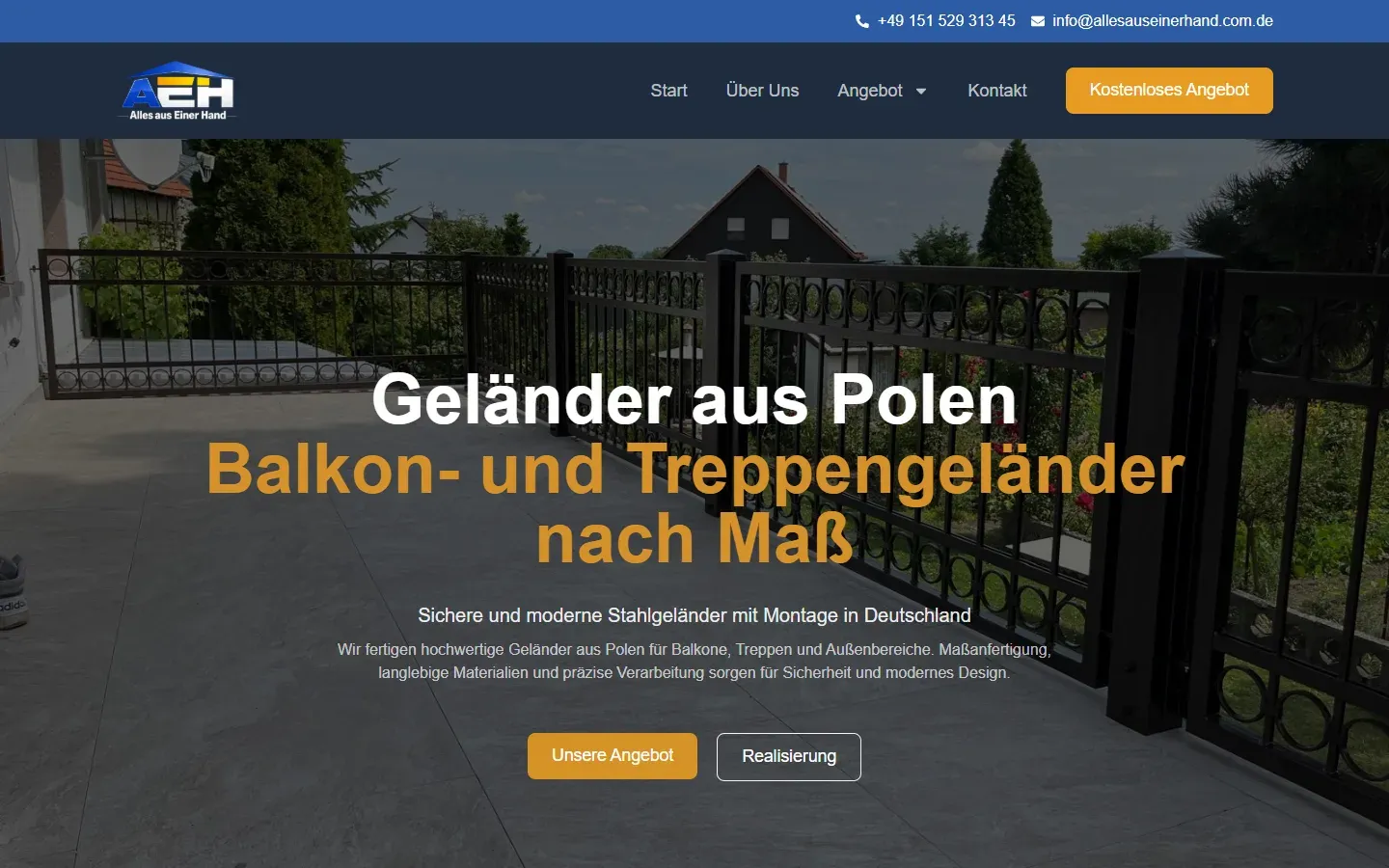 Podstrona „Geländer” serwisu Alles aus einer Hand