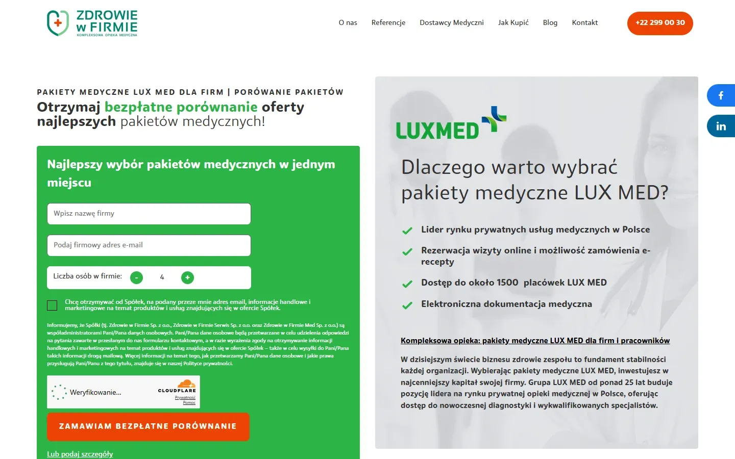 Podstrona „Pakiety medyczne LUX MED” serwisu Zdrowie w Firmie