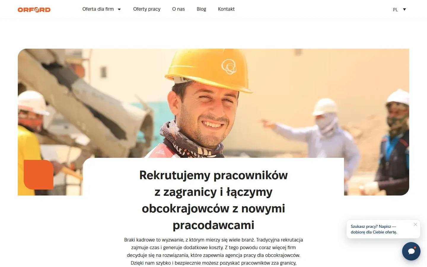 Podstrona „Rekrutacja pracowników z zagranicy” serwisu Orford