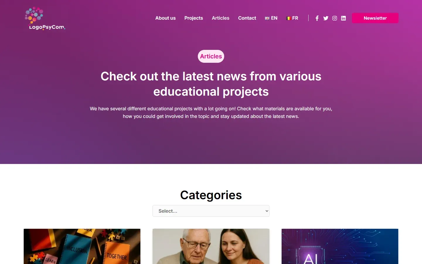 Podstrona „Articles” serwisu Logopsycom