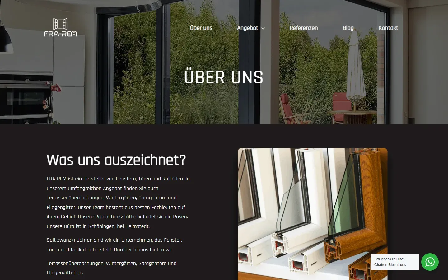 Podstrona „Über uns” serwisu Fra-Rem