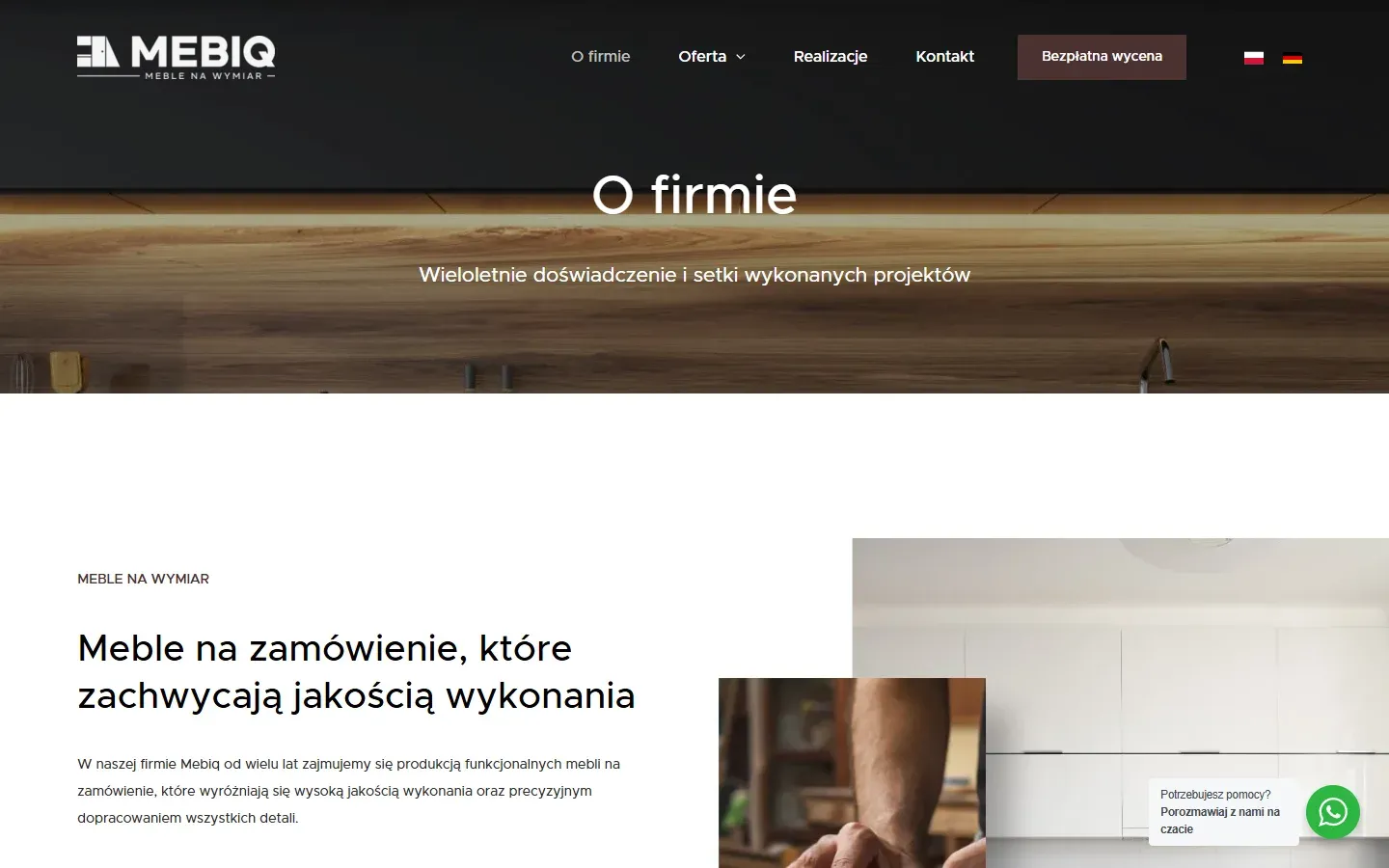 Podstrona „O firmie” serwisu Mebiq
