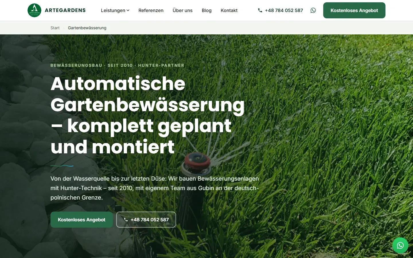 Strona usługi „Gartenbewässerung” w serwisie Artegardens
