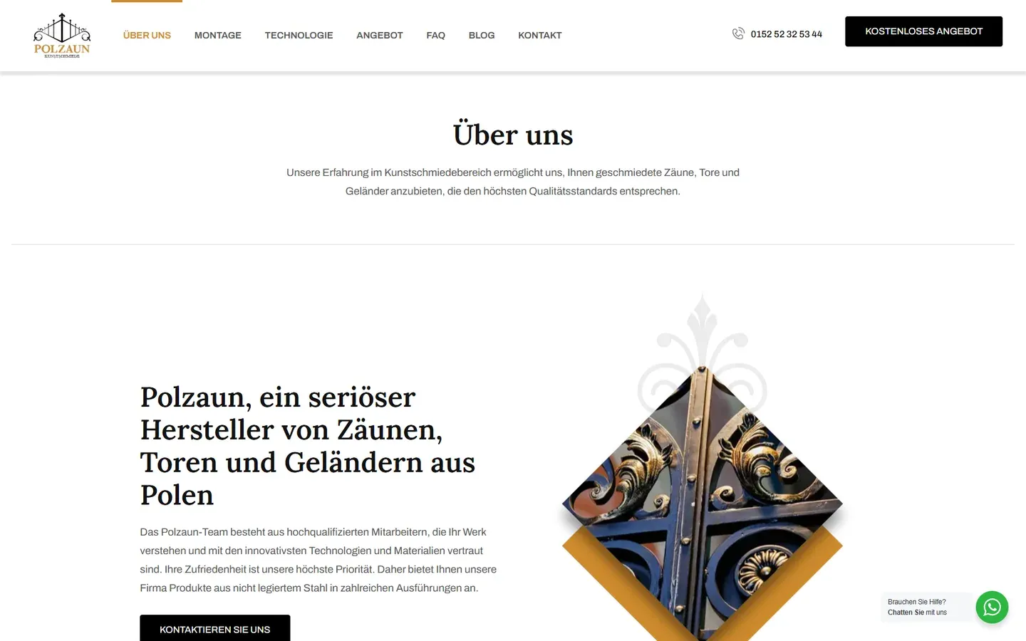 Podstrona „Über uns” serwisu Polzaun